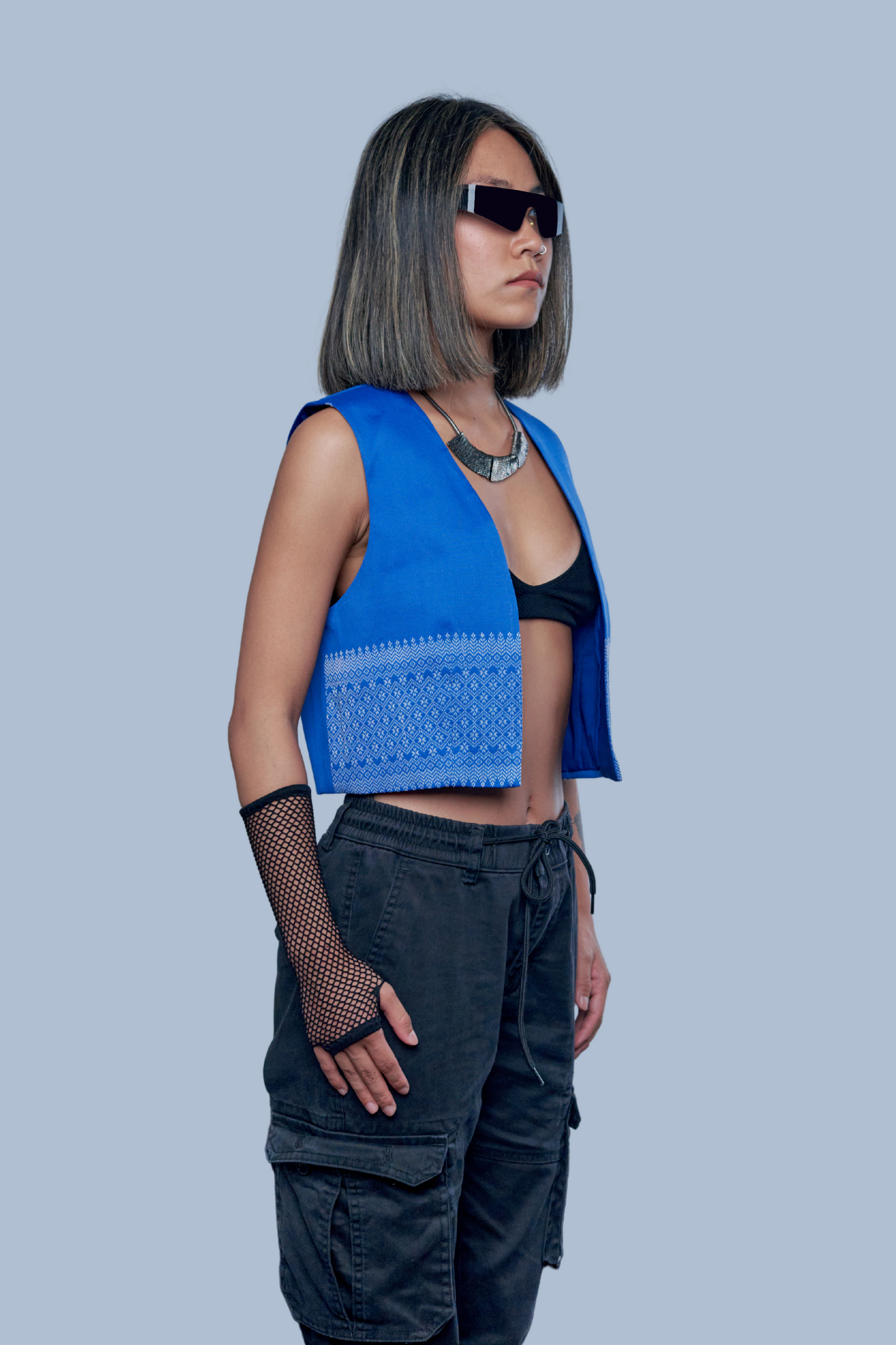 Empire Blue Vest - Cambodian Blended Silk - Women