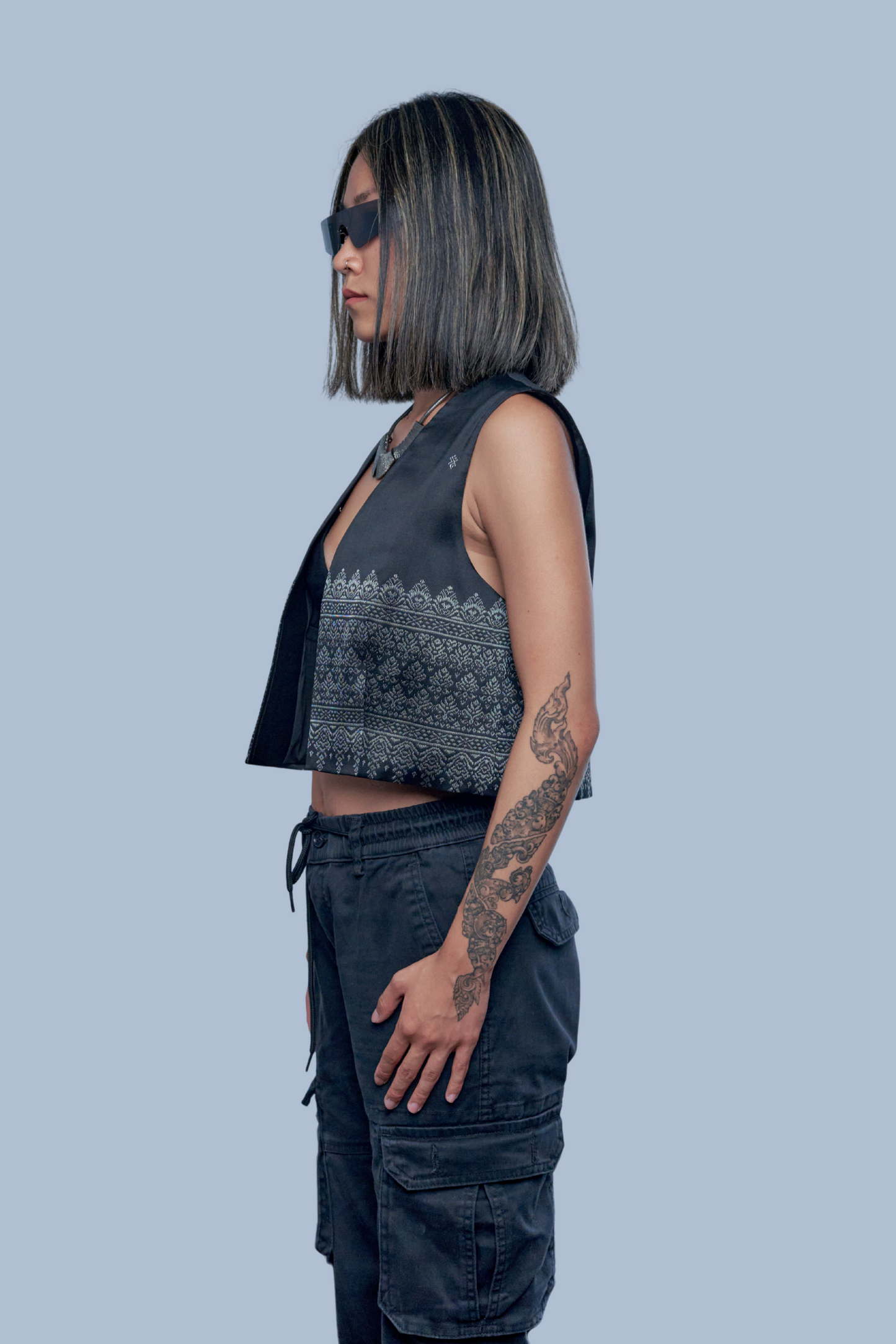 Legacy Black Vest - Cambodian Blended Silk - Women