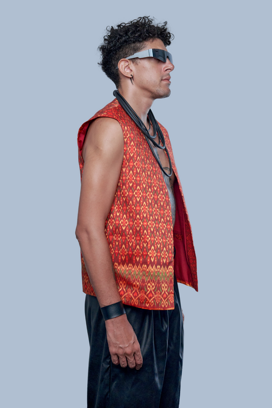 Heritage Red Vest - 100% Pure Cambodian Silk - Men