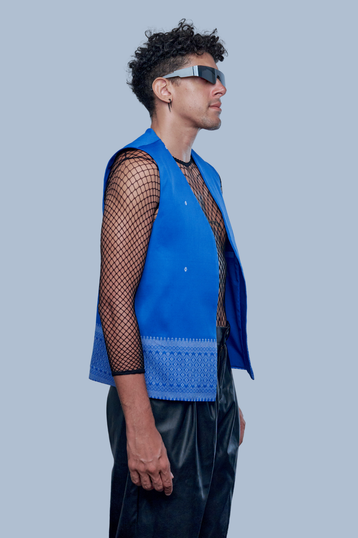 Empire Blue Vest - Cambodian Blended Silk - Men