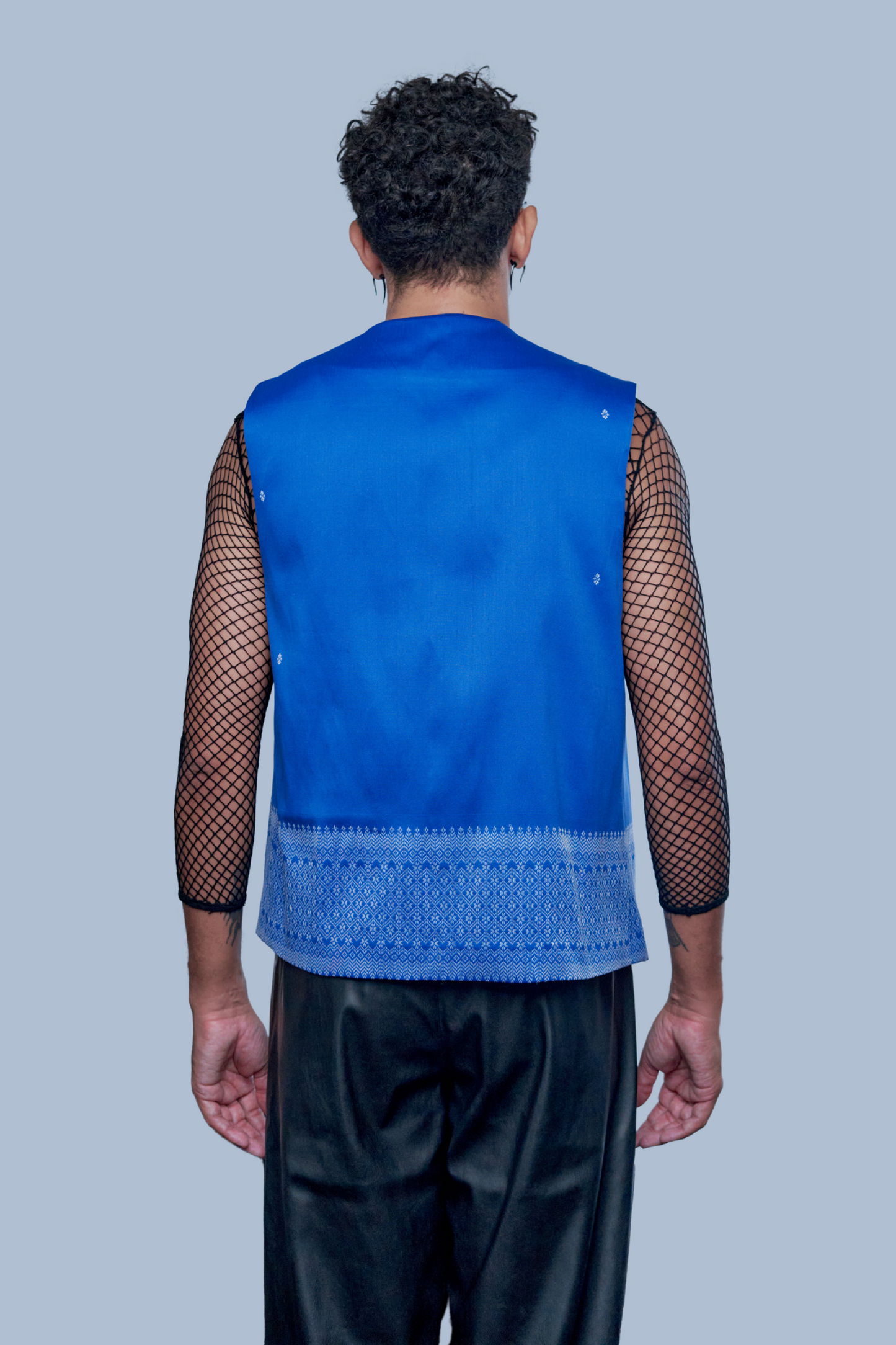 Empire Blue Vest - Cambodian Blended Silk - Men