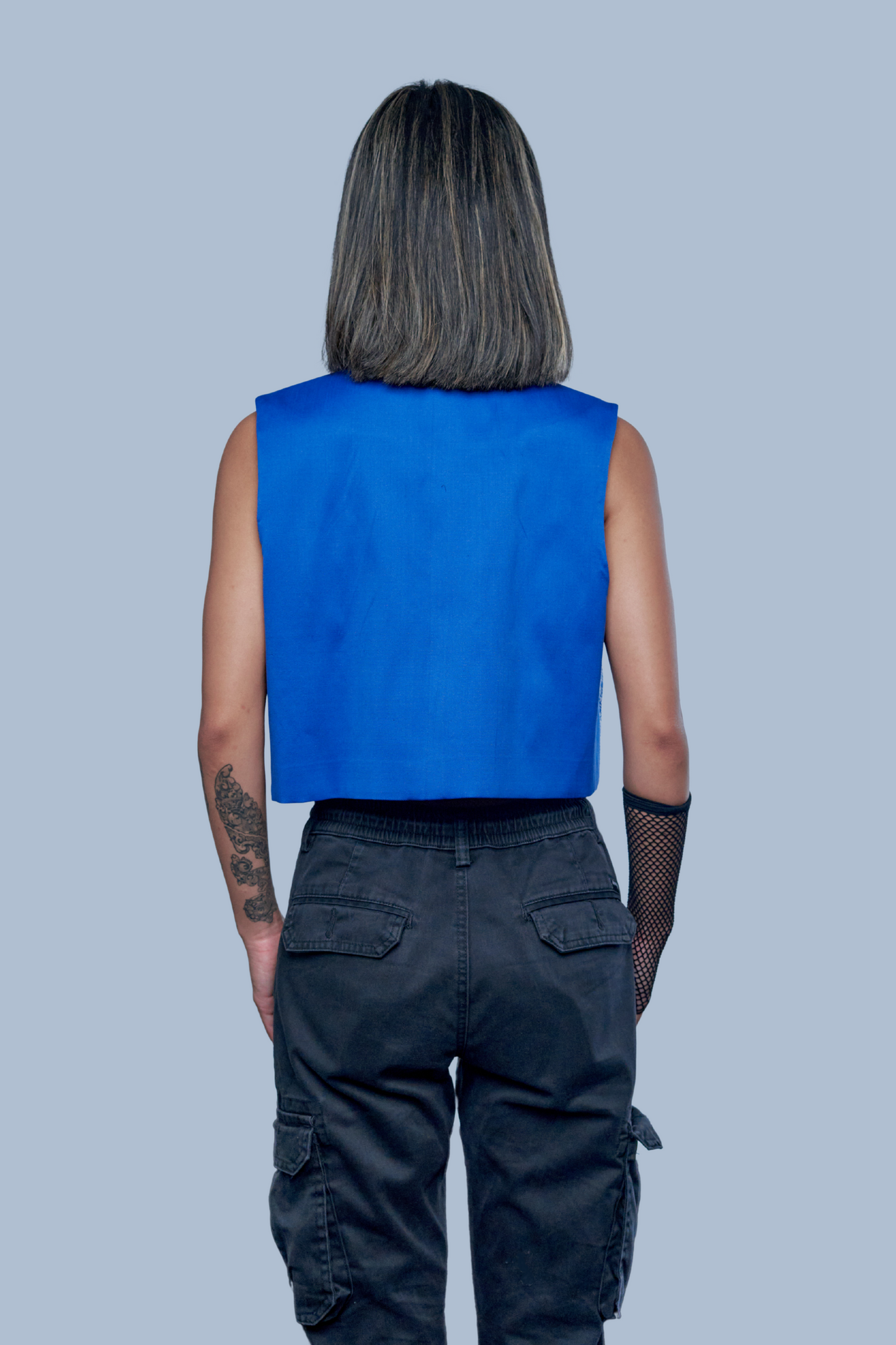Empire Blue Vest - Cambodian Blended Silk - Women