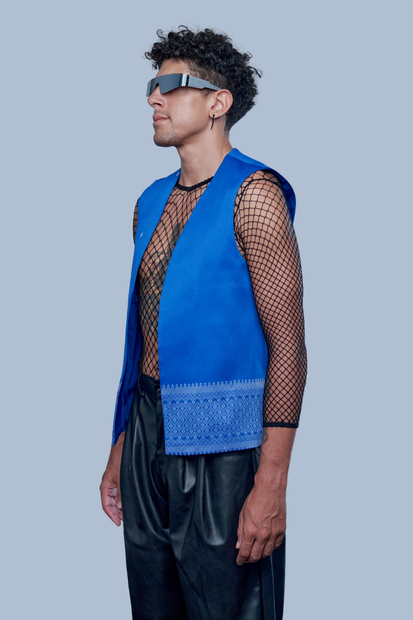 Empire Blue Vest - Cambodian Blended Silk - Men