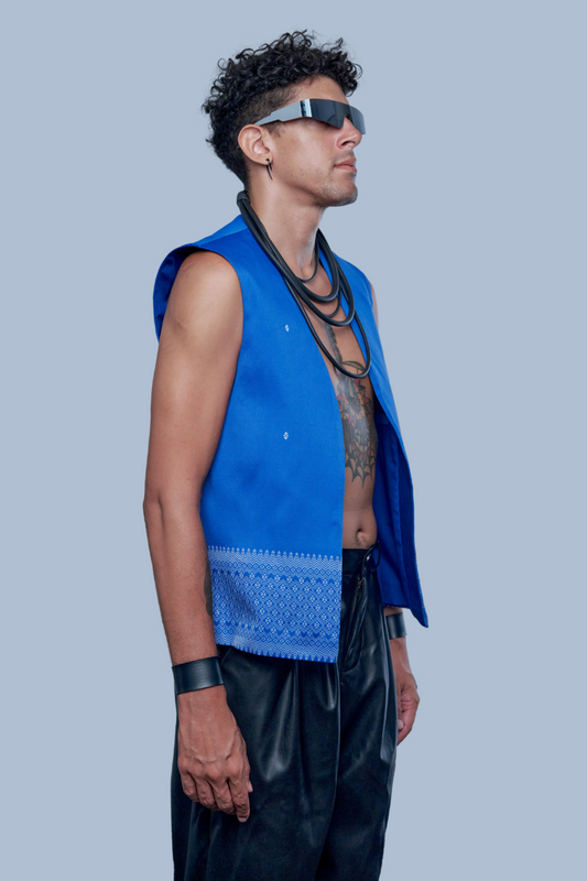Empire Blue Vest - Cambodian Blended Silk - Men