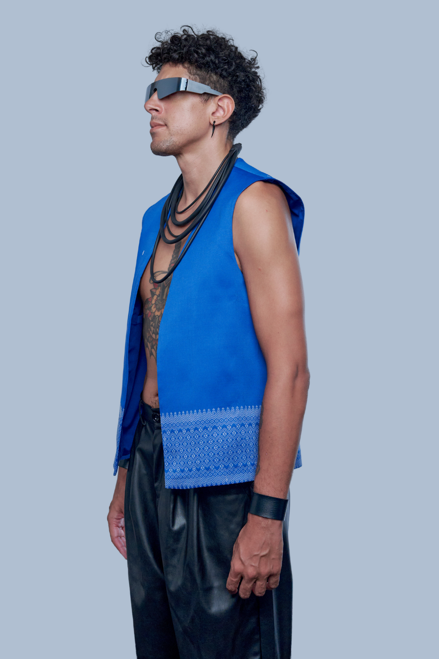 Empire Blue Vest - Cambodian Blended Silk - Men