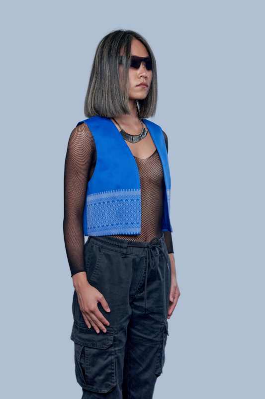 Empire Blue Vest - Cambodian Blended Silk - Women