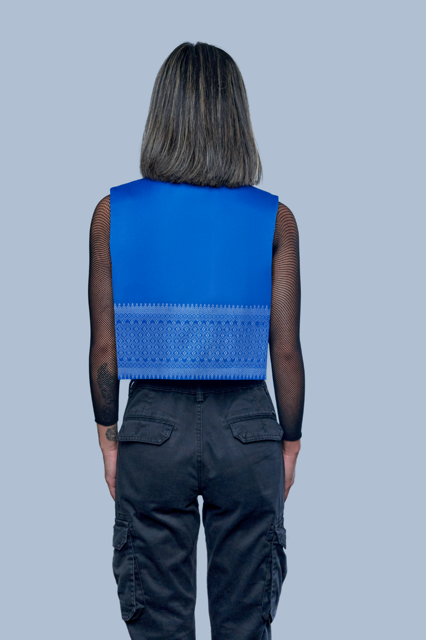 Empire Blue Vest - Cambodian Blended Silk - Women