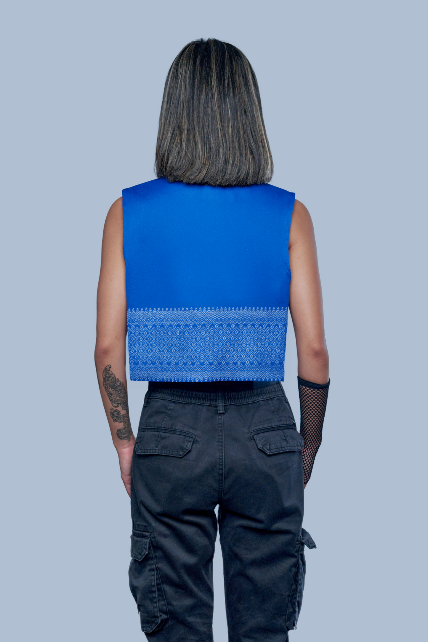 Empire Blue Vest - Cambodian Blended Silk - Women