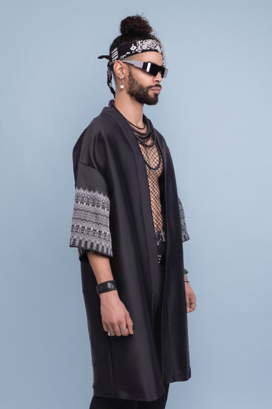 Timeless Black Robe - Cambodian Blended Silk - Unisex
