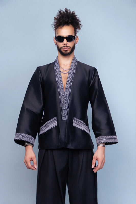 Royal Black Jacket - Cambodian Blended Silk - Unisex