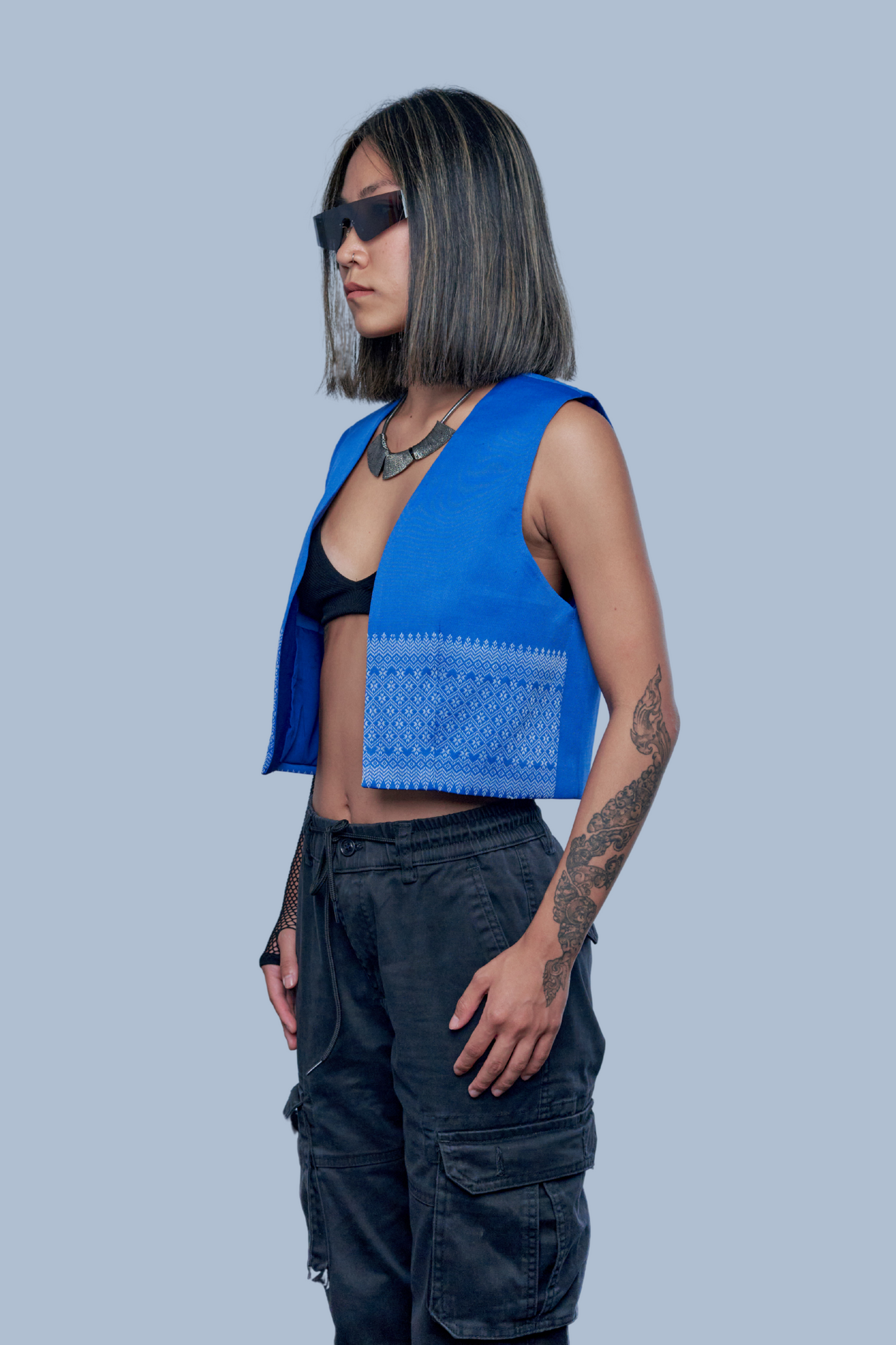 Empire Blue Vest - Cambodian Blended Silk - Women