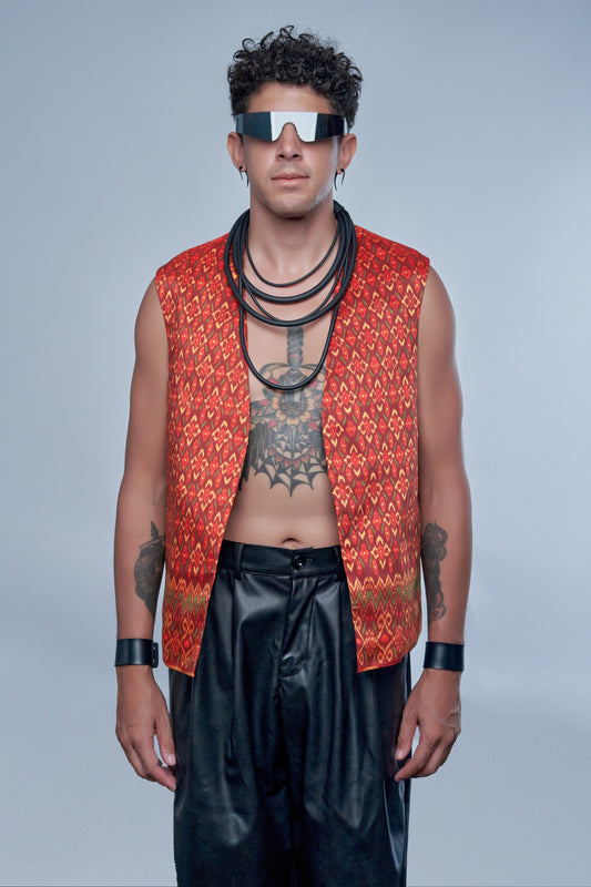 Heritage Red Vest - 100% Pure Cambodian Silk - Men