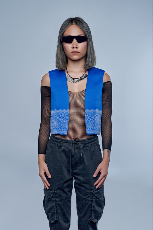 Empire Blue Vest - Cambodian Blended Silk - Women