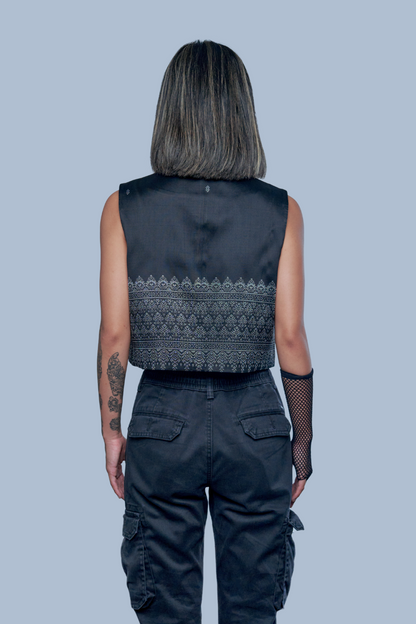 Legacy Black Vest - Cambodian Blended Silk - Women
