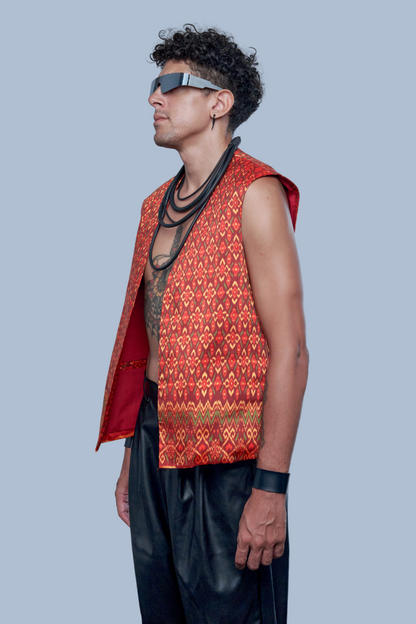 Heritage Red Vest - 100% Pure Cambodian Silk - Men