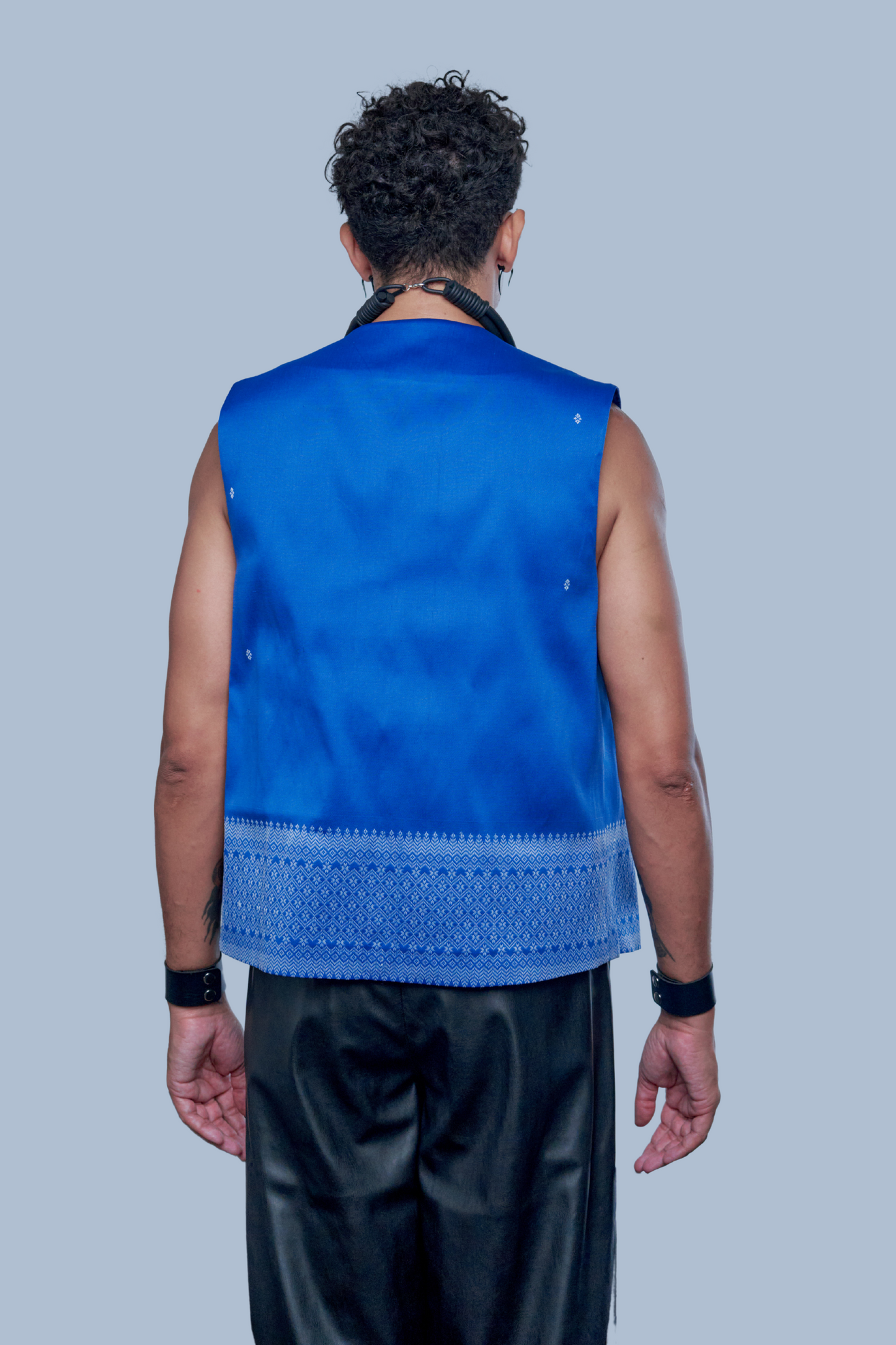 Empire Blue Vest - Cambodian Blended Silk - Men