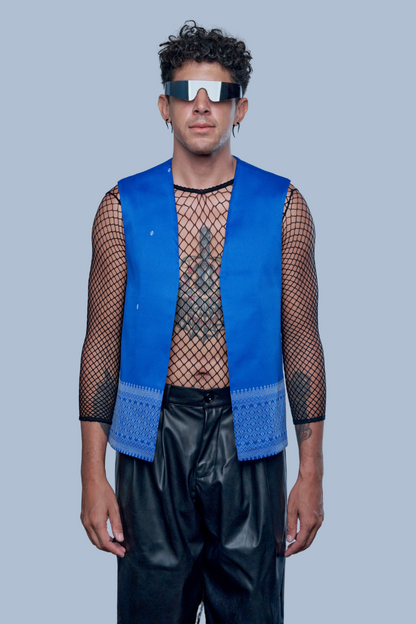 Empire Blue Vest - Cambodian Blended Silk - Men