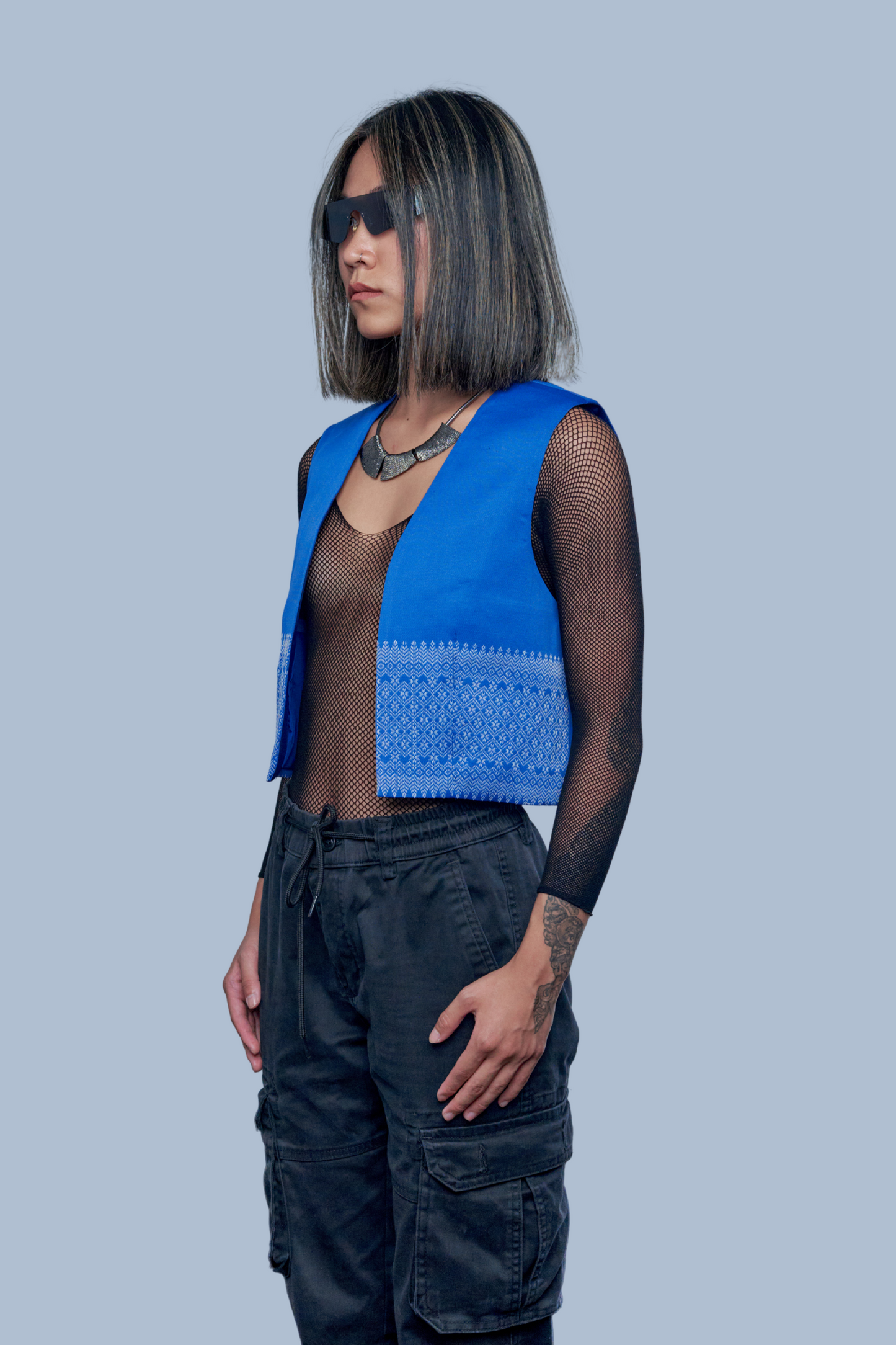 Empire Blue Vest - Cambodian Blended Silk - Women