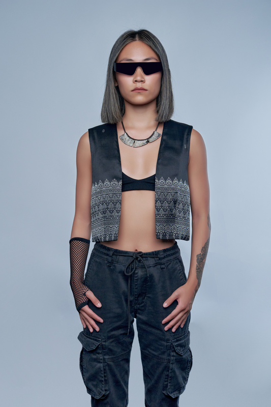 Legacy Black Vest - Cambodian Blended Silk - Women