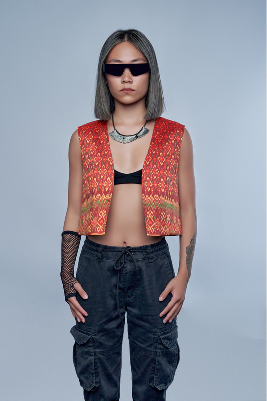 Heritage Red Vest - 100% Pure Cambodian Silk - Women