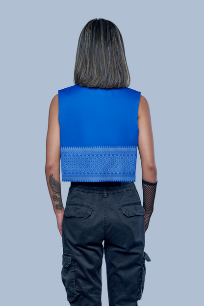 Empire Blue Vest - Cambodian Blended Silk - Women