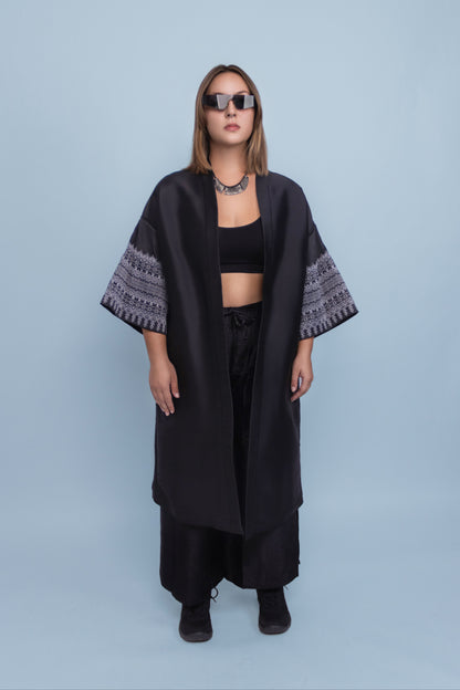 Timeless Black Robe - Cambodian Blended Silk - Unisex