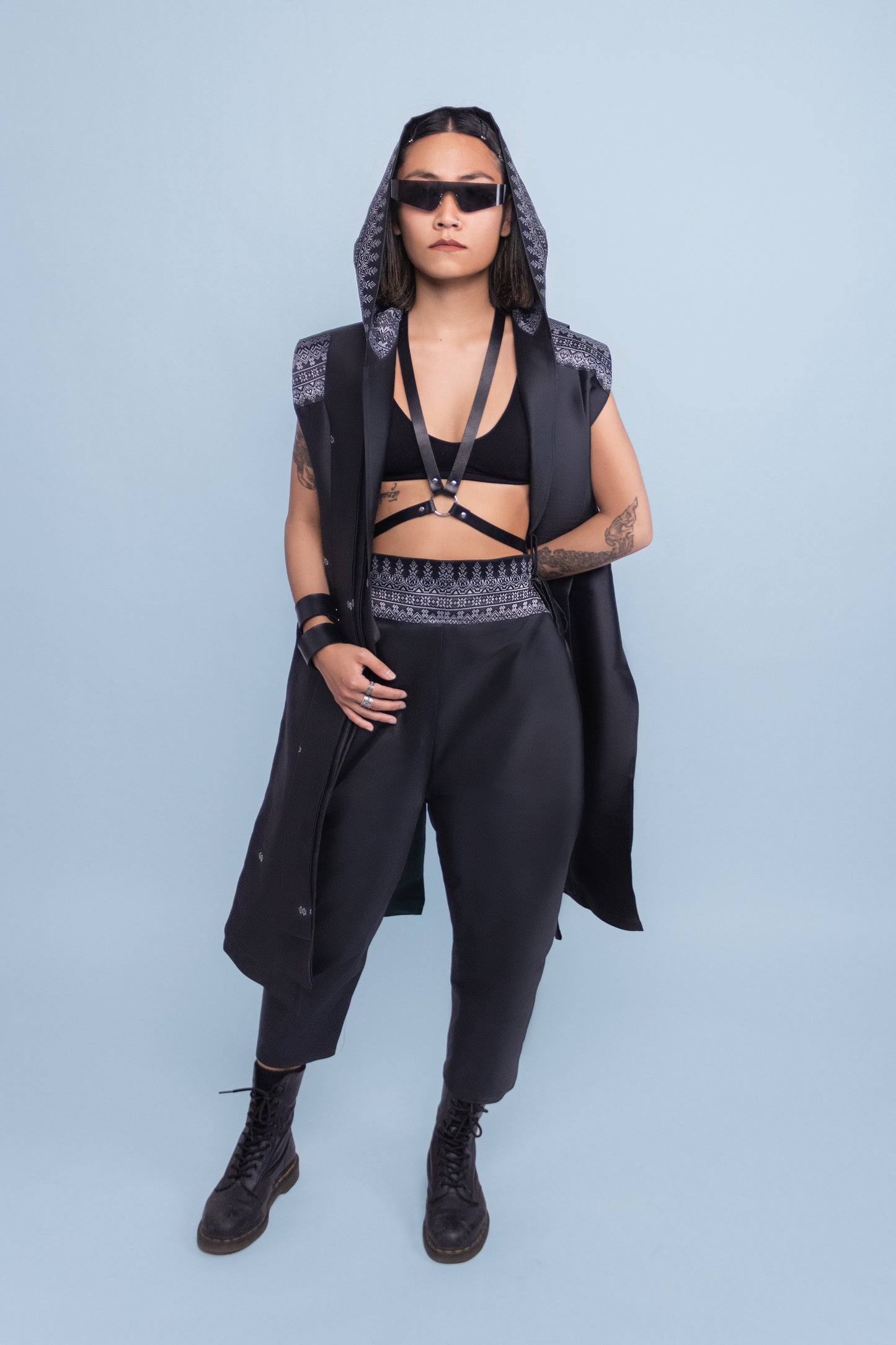 Dynasty Black Adjustable Wrap Pants - Cambodian Blended Silk - Unisex Free Size