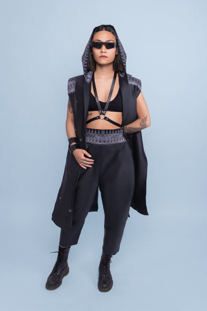 Dynasty Black Adjustable Wrap Pants - Cambodian Blended Silk - Unisex Free Size