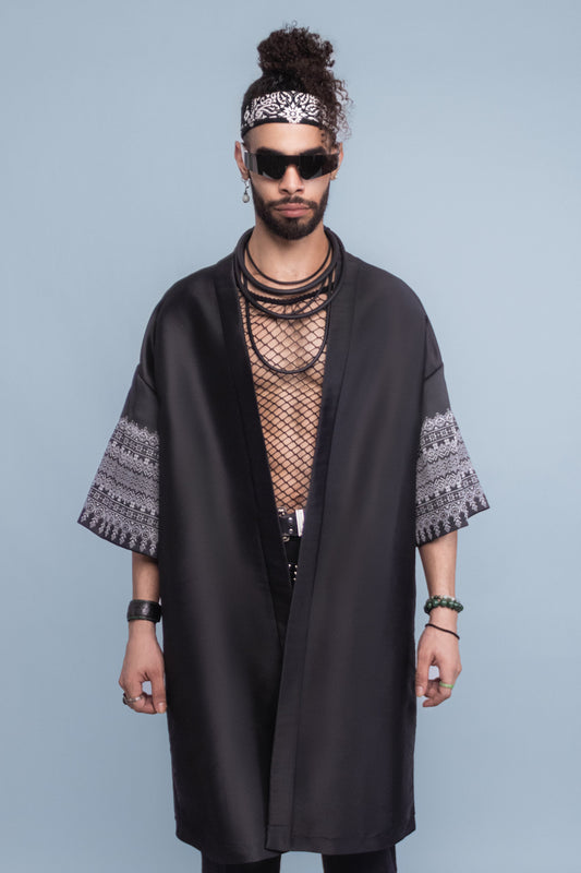 Timeless Black Robe - Cambodian Blended Silk - Unisex