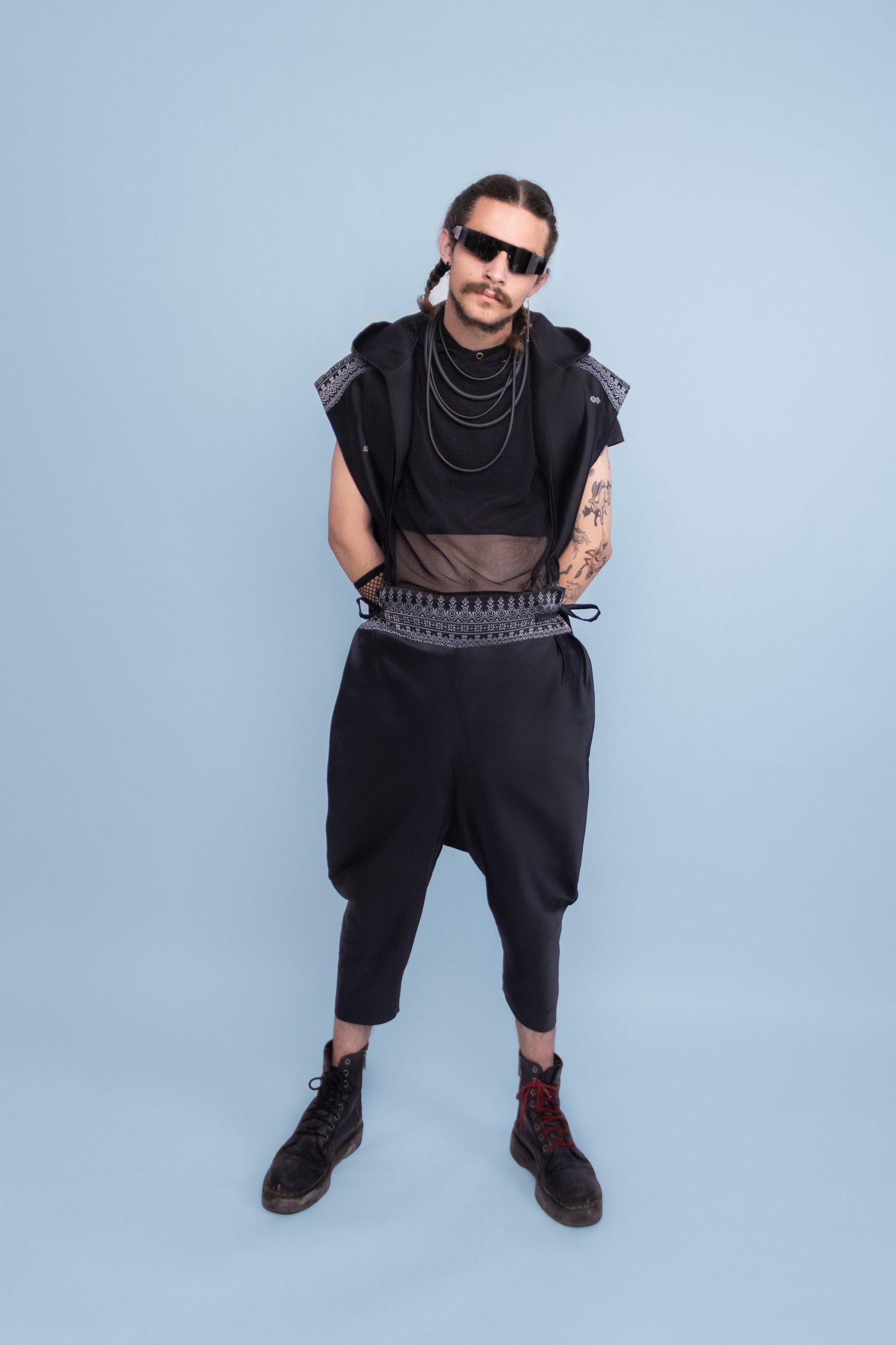Dynasty Black Adjustable Wrap Pants - Cambodian Blended Silk - Unisex Free Size