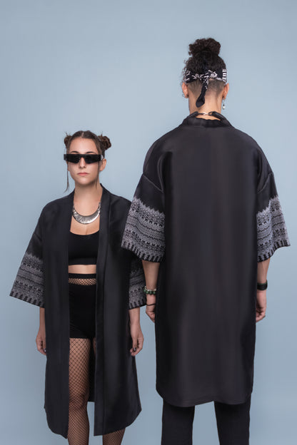 Timeless Black Robe - Cambodian Blended Silk - Unisex