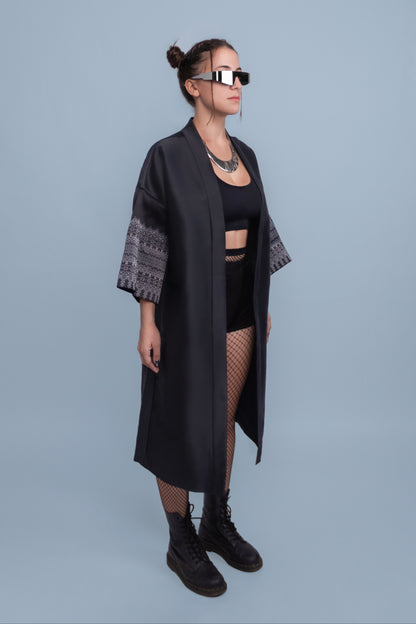 Timeless Black Robe - Cambodian Blended Silk - Unisex