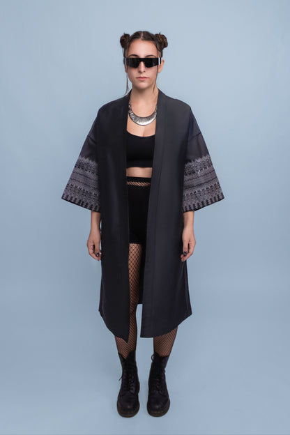 Timeless Black Robe - Cambodian Blended Silk - Unisex