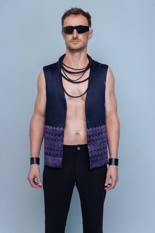 Vestige Purple Vest - Cambodian Blended Silk - Men