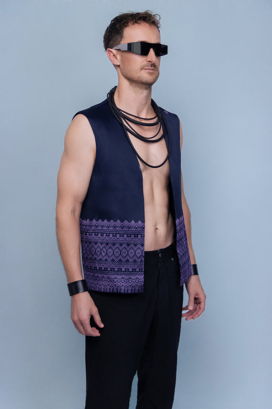 Vestige Purple Vest - Cambodian Blended Silk - Men