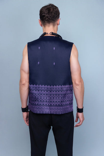 Vestige Purple Vest - Cambodian Blended Silk - Men
