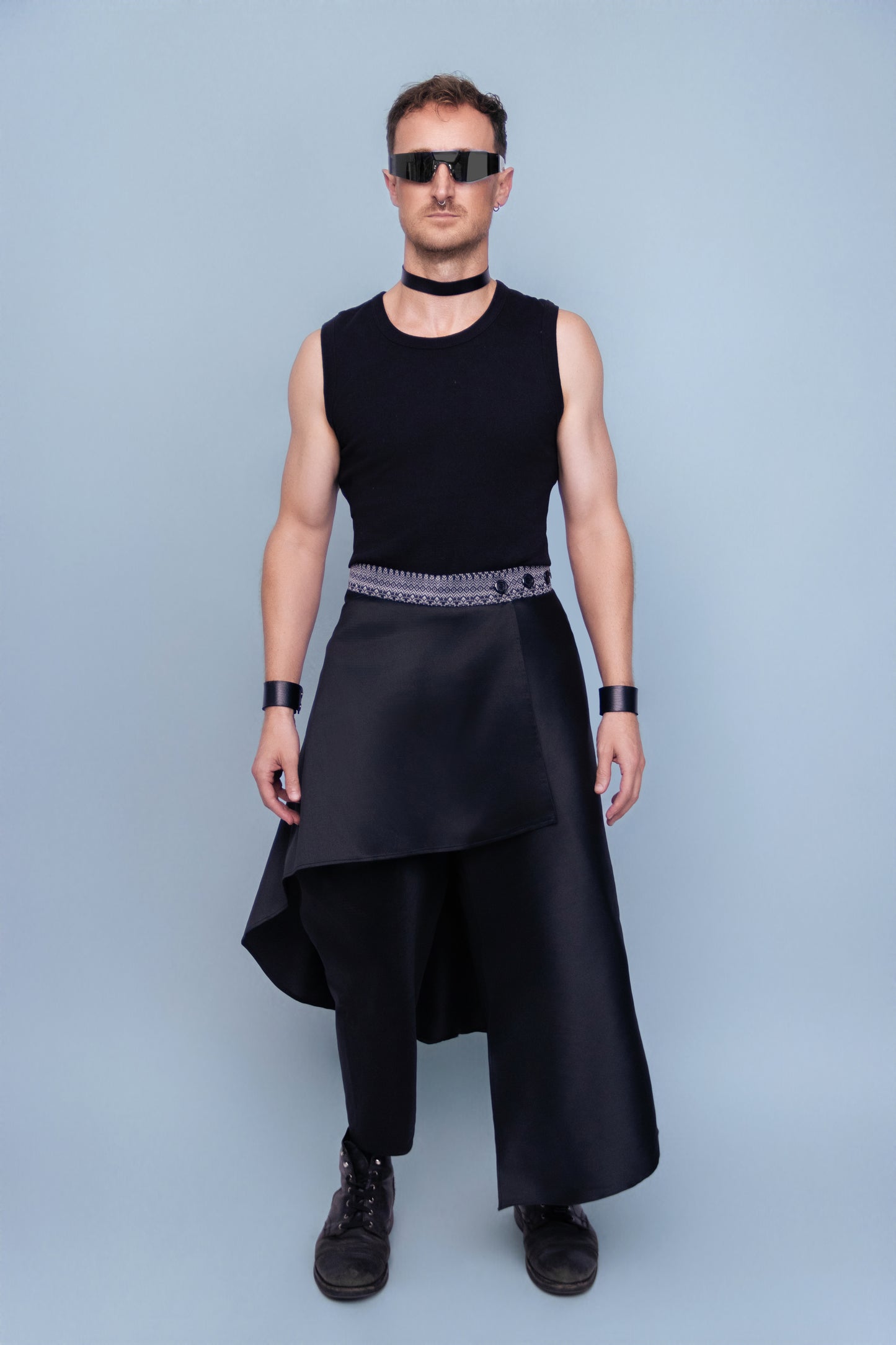 Mekong Black Asymmetrical Skirt - Cambodian Blended Silk - Unisex