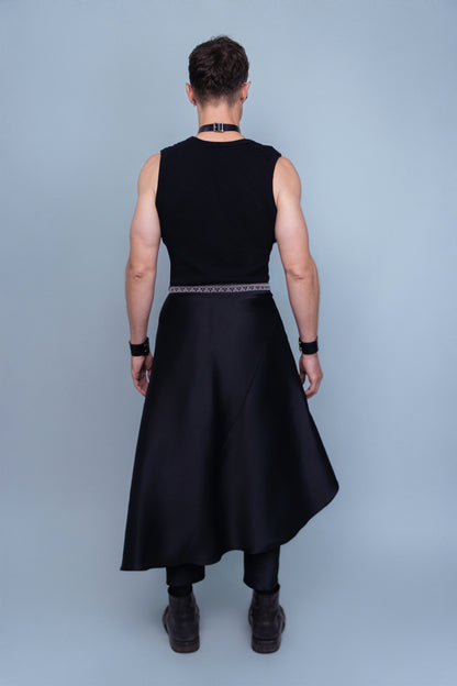 Mekong Black Asymmetrical Skirt - Cambodian Blended Silk - Unisex