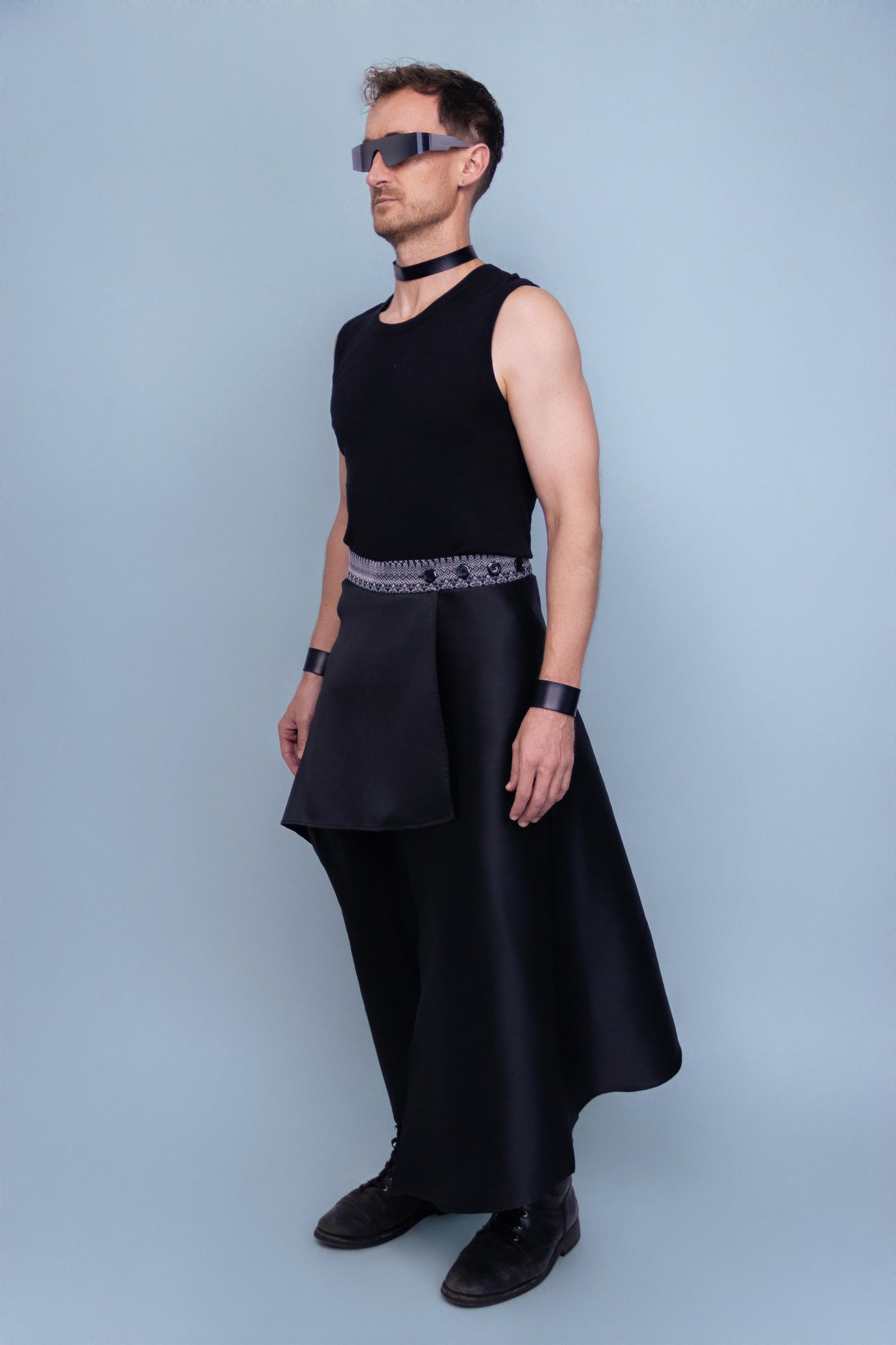 Mekong Black Asymmetrical Skirt - Cambodian Blended Silk - Unisex