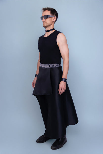 Mekong Black Asymmetrical Skirt - Cambodian Blended Silk - Unisex