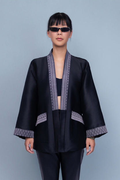 Royal Black Jacket - Cambodian Blended Silk - Unisex
