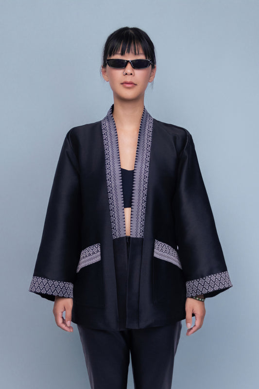 Royal Black Jacket - Cambodian Blended Silk - Unisex