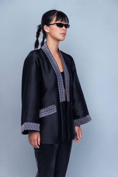 Royal Black Jacket - Cambodian Blended Silk - Unisex