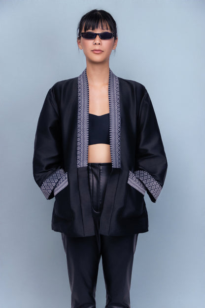 Royal Black Jacket - Cambodian Blended Silk - Unisex