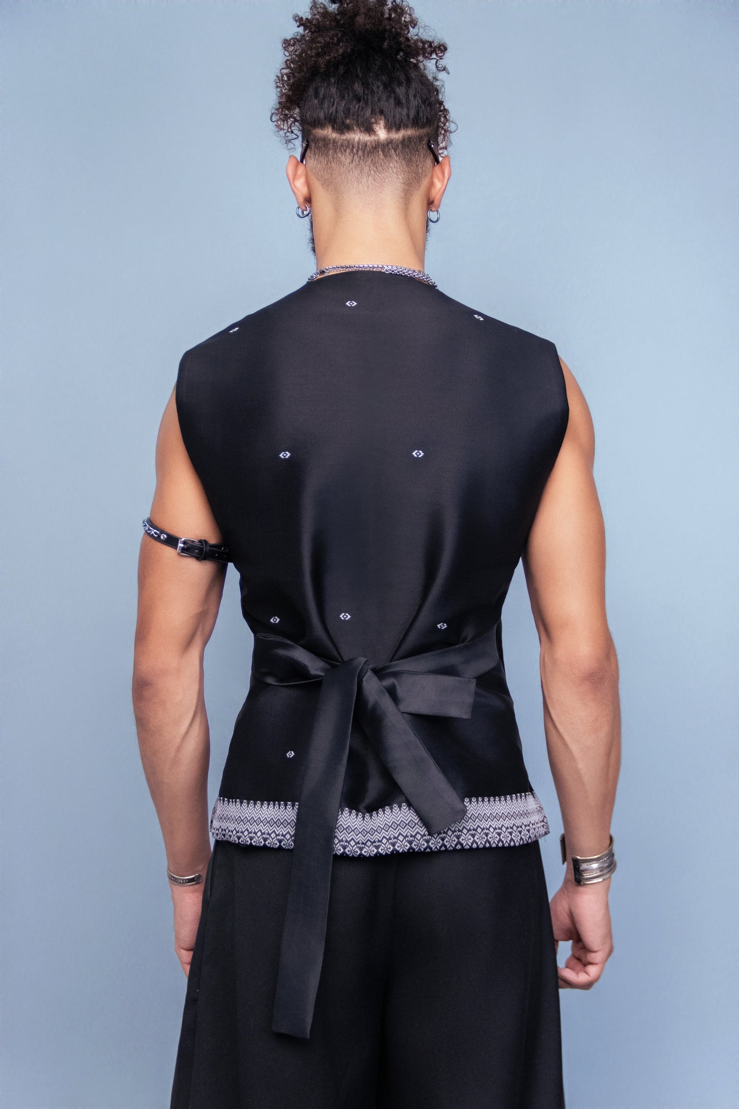 Reign Black Sleeveless Wrap Top - Cambodian Blended Silk - Unisex