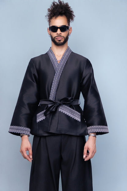 Royal Black Jacket - Cambodian Blended Silk - Unisex