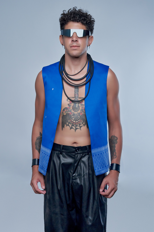 Empire Blue Vest - Cambodian Blended Silk - Men
