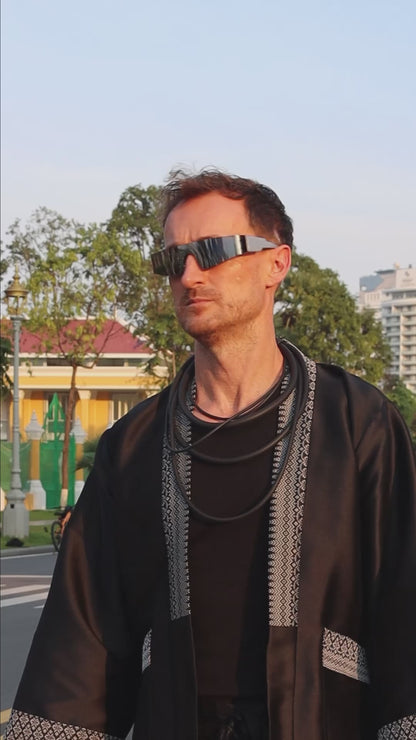 Royal Black Jacket - Cambodian Blended Silk - Unisex